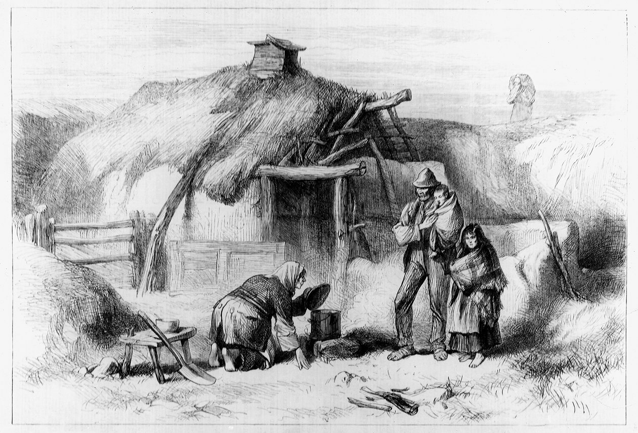 बोग-ट्रॉटर्स केबिन, &39;द इलस्ट्रेटेड लंदन न्यूज&39; 1879 से द्वारा आयरिश स्कूल