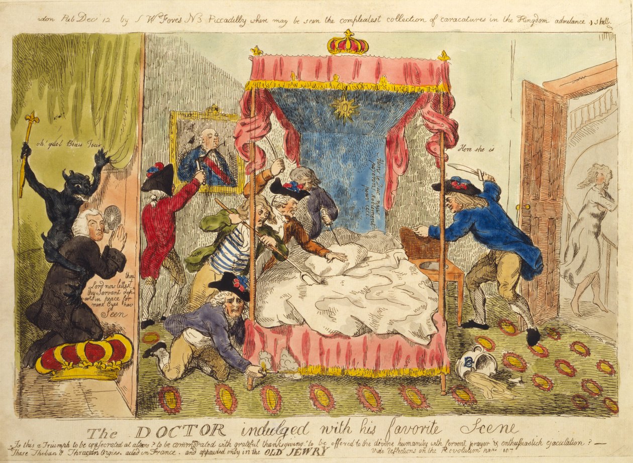 डॉक्टर अपने पसंदीदा दृश्य के साथ लिप्त, 1790 (हाथ से रंग की नक़्क़ाशी) द्वारा इसहाक क्रूशांक