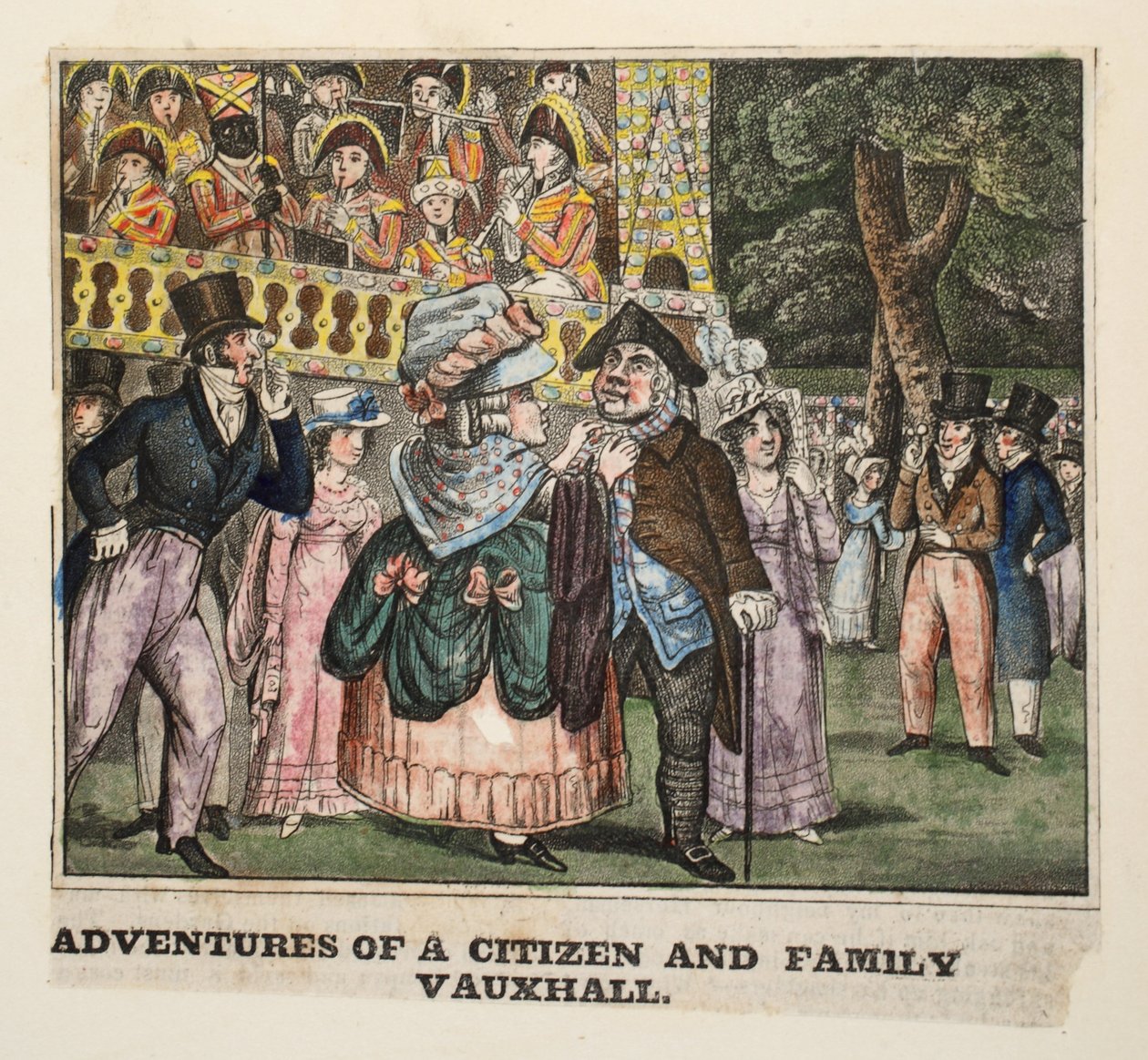 सिटीजन एंड फैमिली वॉक्सहॉल का रोमांच, 1826 (हाथ से सजी रंग की नक्काशी) द्वारा आइजैक रॉबर्ट क्रूइशांक