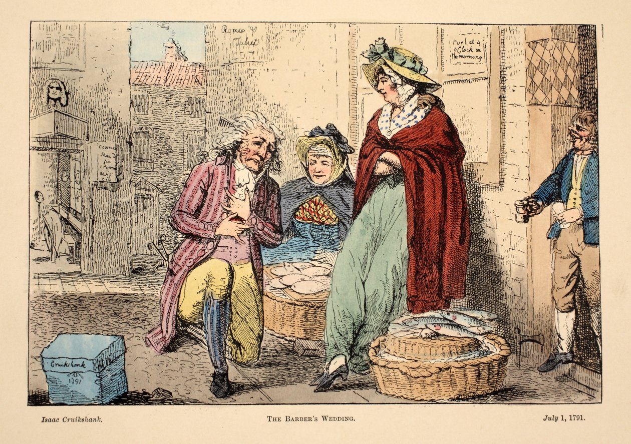 नाई की शादी, पब। 1791 (हाथ के रंग का उत्कीर्णन) द्वारा आइजैक रॉबर्ट क्रूइशांक