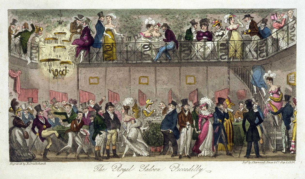 &39;द इंग्लिश स्पाई&39; से रॉयल सैलून, पिकाडिली, 1824 में प्रकाशित हुआ द्वारा आइजैक रॉबर्ट क्रूइशांक