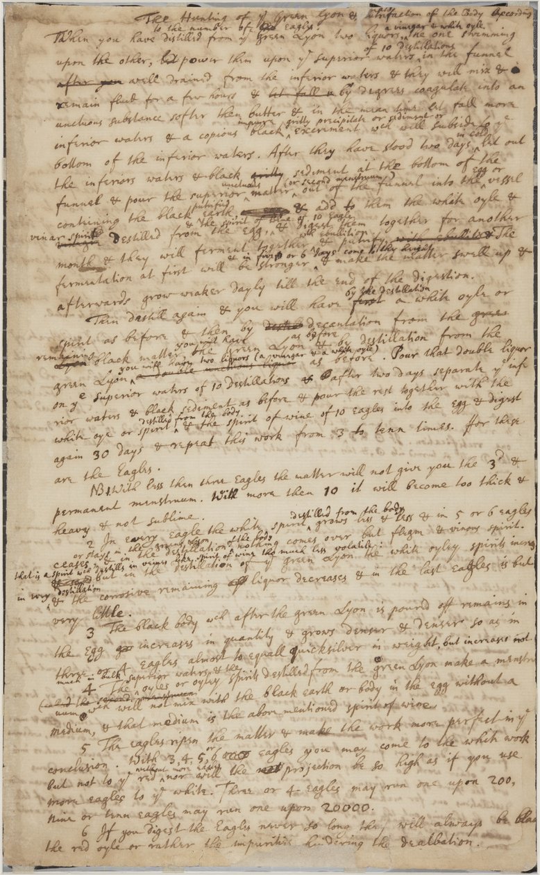 द हंटिंग ऑफ़ द ग्रीन ल्योन, रेक्टो, c.1700 द्वारा आइजैक न्यूटन