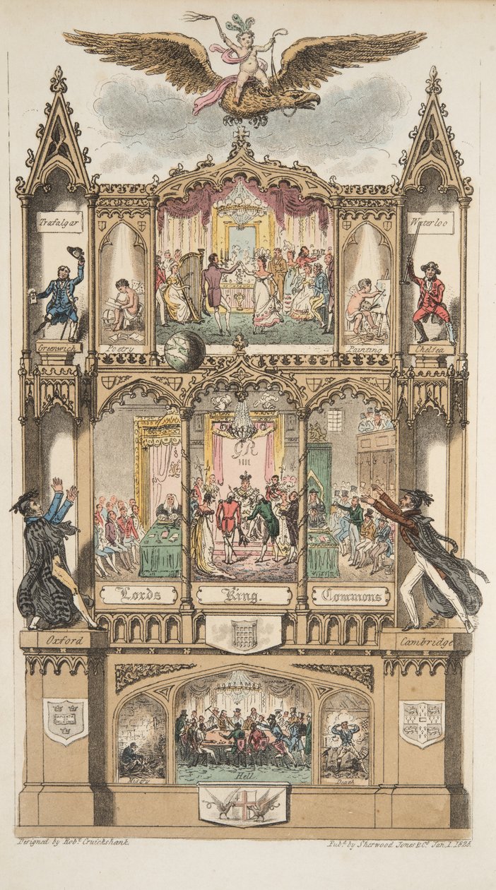 फ्रंटस्पाईल, द इंग्लिश स्पाई, पब से। 1824 (हाथ के रंग का उत्कीर्णन) द्वारा आइजैक रॉबर्ट क्रूइशांक