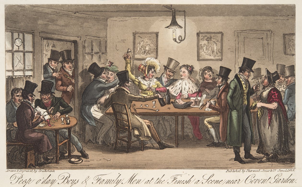इंग्लिश स्पाई, पब से फिनिश में ओड्स एंड फेमीया मेन। 1824 (हाथ के रंग का उत्कीर्णन) द्वारा आइजैक रॉबर्ट क्रूइशांक