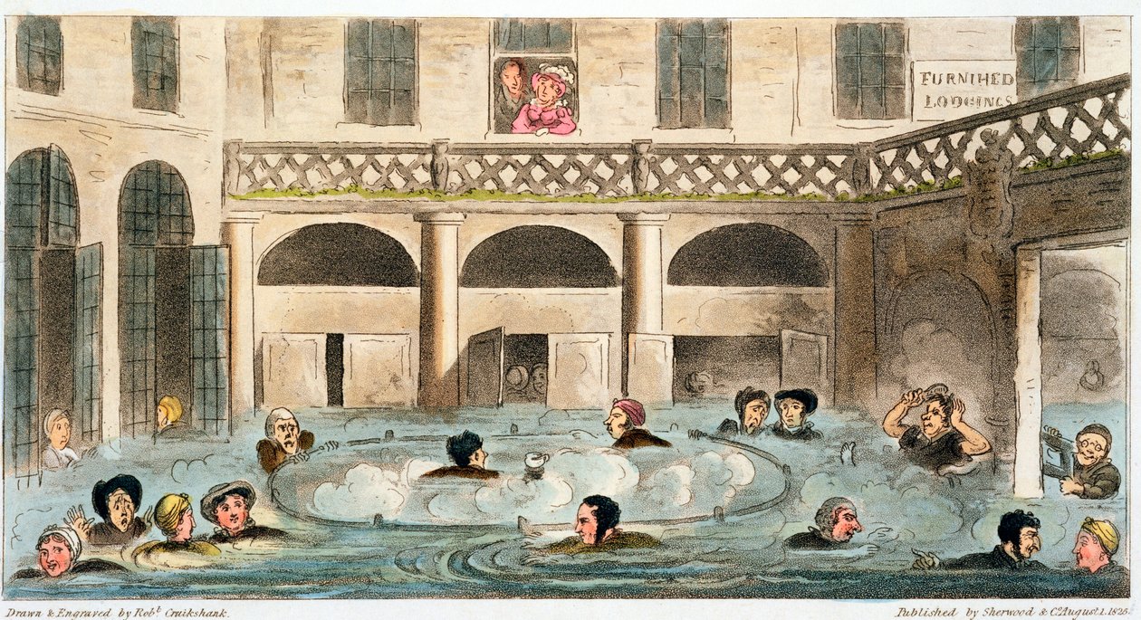 पब्लिक बाथिंग एट बाथ, या स्टीविंग अलाइव, 1825 द्वारा आइजैक रॉबर्ट क्रूइशांक