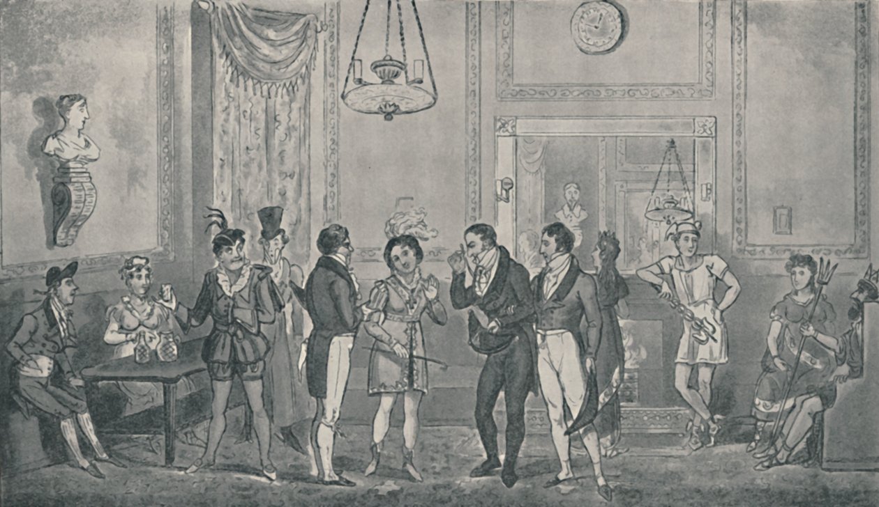 द ड्र्यू लेन थिएटर में द ग्रीन रूम, 1821, 1920. कलाकार: आइजैक रॉबर्ट क्रुइशांक, जॉर्ज क्रूशांक। द्वारा इसहाक, रॉबर्ट और जॉर्ज क्रूशांक