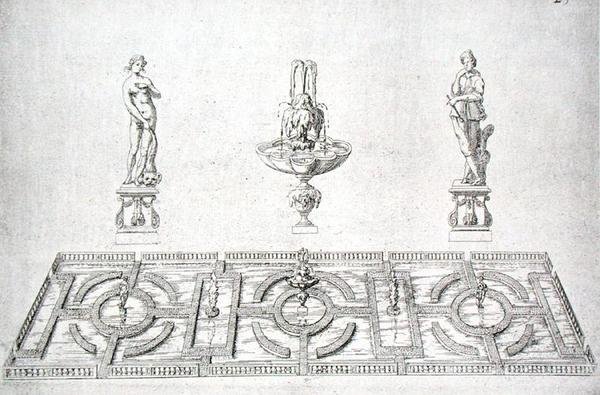 गार्डन डिजाइन 'द गार्डन ऑफ विल्टन' c.1645 से (उत्कीर्णन) द्वारा इसहाक डी कॉज