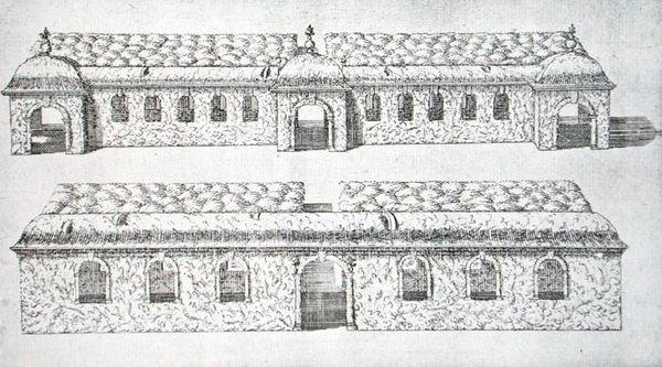 'द गार्डन्स ऑफ़ विल्टन' से टोपरी आर्केड वॉकवे, c.1645 (उत्कीर्णन) द्वारा इसहाक डी कॉज