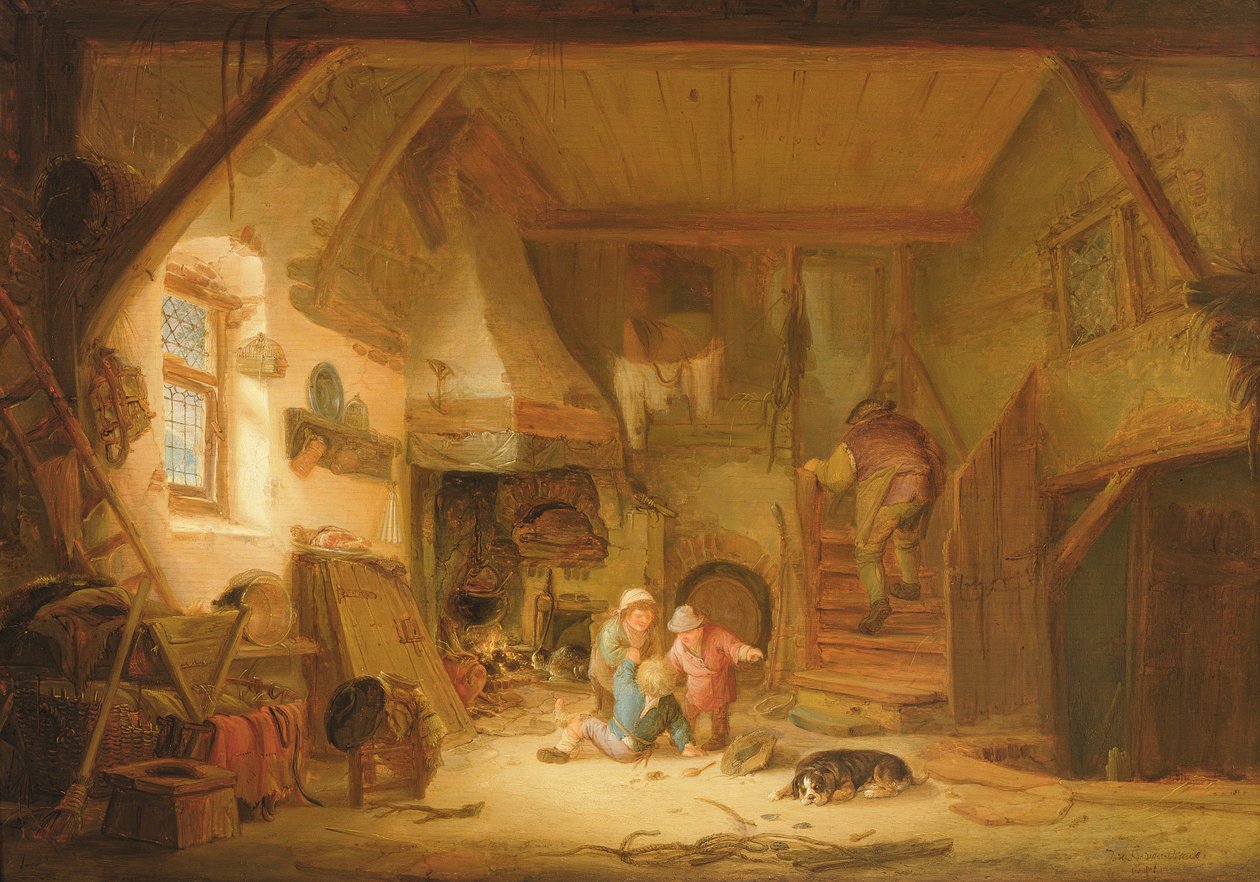 कॉटेज फायर द्वारा खेल रहे बच्चे, 1641 द्वारा इसैक वैन ओस्टेड