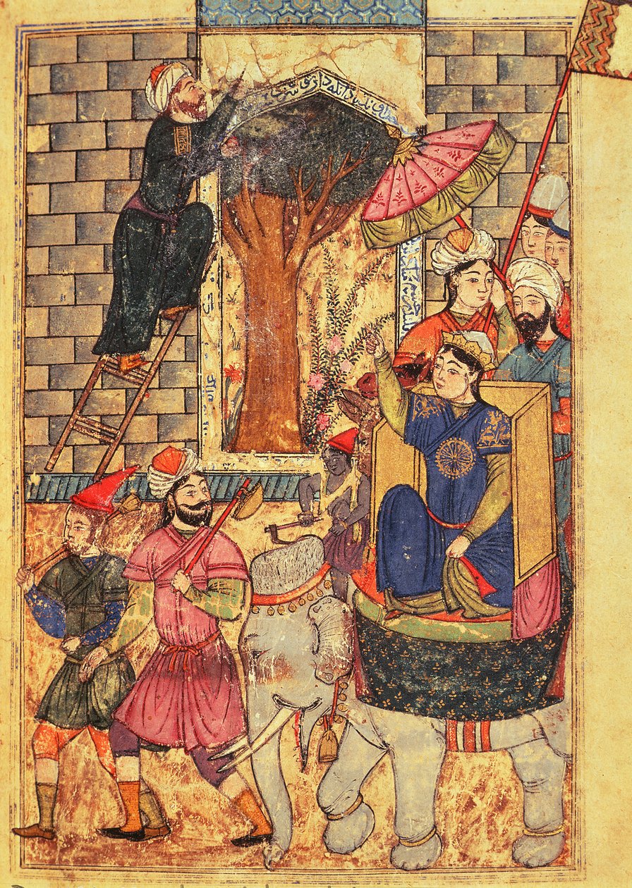Fol.110 सुल्ताना महल से निकल रहा है, &39;द बुक ऑफ कलिला और डिमनाह&39; द्वारा इस्लामी स्कूल
