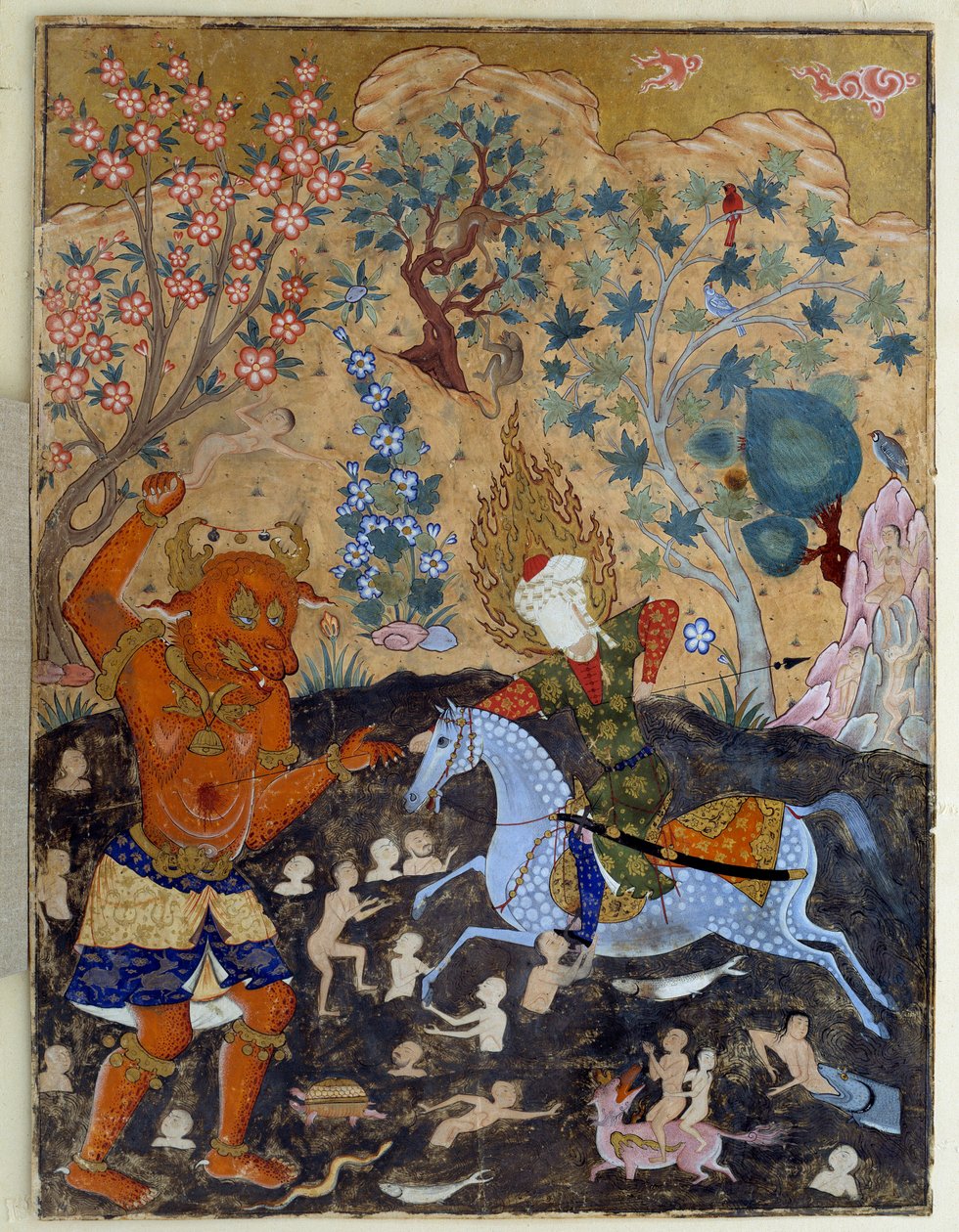 कला इस्लाम: एक फालनामा का पेज: ईमान रजा एक दिव्यांग से लड़ता है द्वारा इस्लामी स्कूल