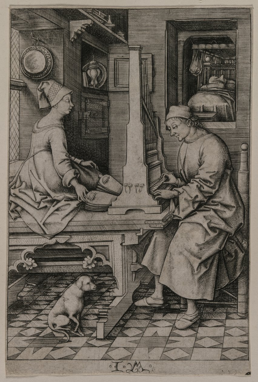 द ऑर्गन प्लेयर एंड हिज वाइफ, 1495-1503। द्वारा इजरायल वैन मैक्केनम