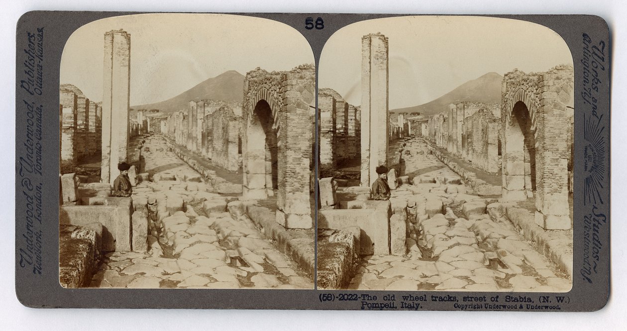 अंडरवुड ट्रैवल लाइब्रेरी, 1895 (सीपिया फोटो) से स्टैबियन स्ट्रीट, पोम्पेई पर पुराने पहिया ट्रैक द्वारा इतालवी फोटोग्राफर