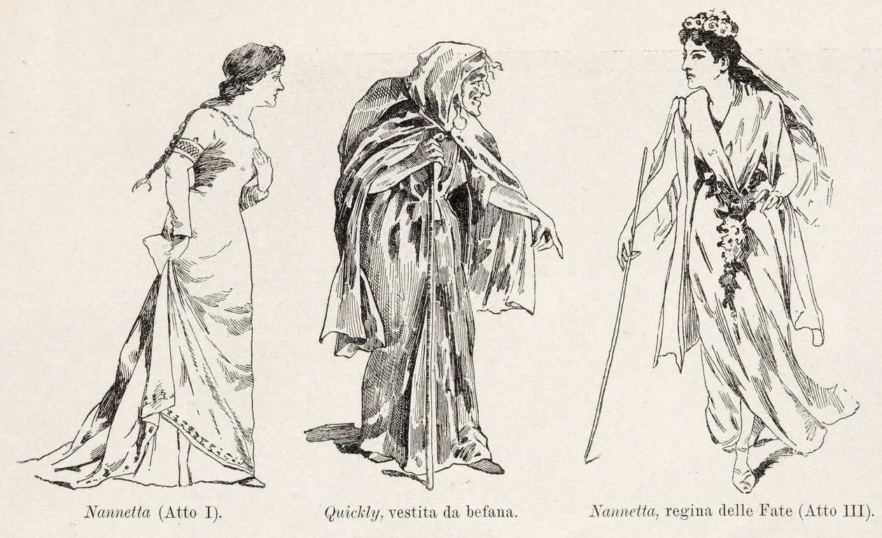वेर्डी द्वारा ओपेरा फालस्टाफ की वेशभूषा LIllustrazione Italiana, XX, N. 8, 19 फरवरी, 1493 से द्वारा इतालवी स्कूल