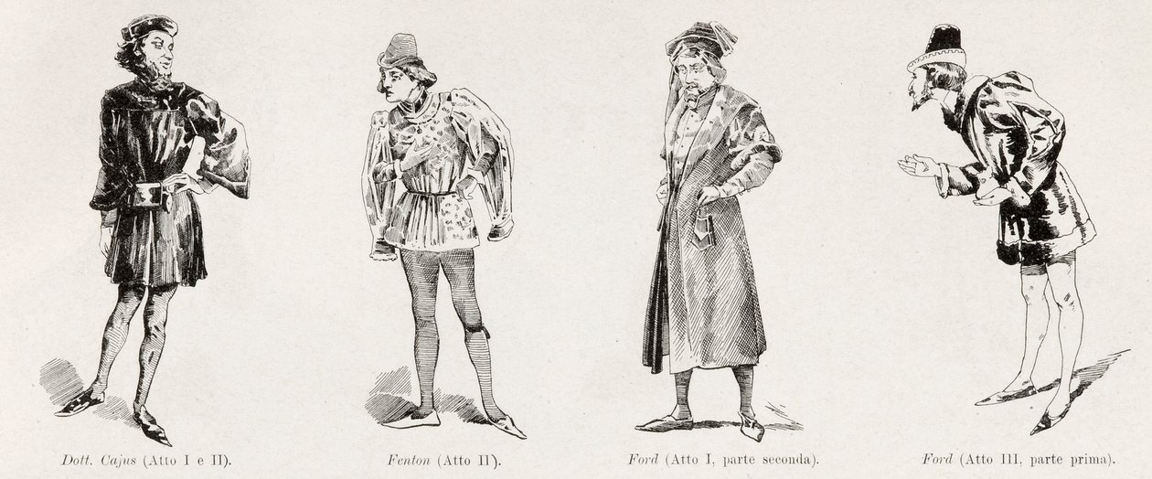 वेर्डी द्वारा ओपेरा फालस्टाफ की वेशभूषा LIllustrazione Italiana, XX, N. 8, 19 फरवरी, 1493 से द्वारा इतालवी स्कूल