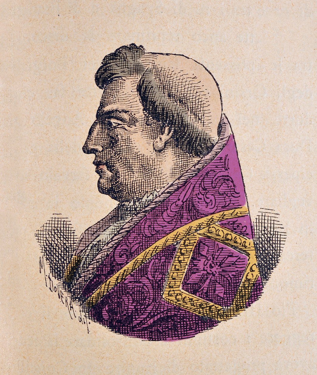 पोप अलेक्जेंड्रे VI (अलेक्जेंडर या एलेसेंड्रो) (रोड्रिगो बोर्गिया) (1492-1503), 1898 (बाद के रंग के साथ उत्कीर्णन) के चित्र द्वारा इतालवी स्कूल