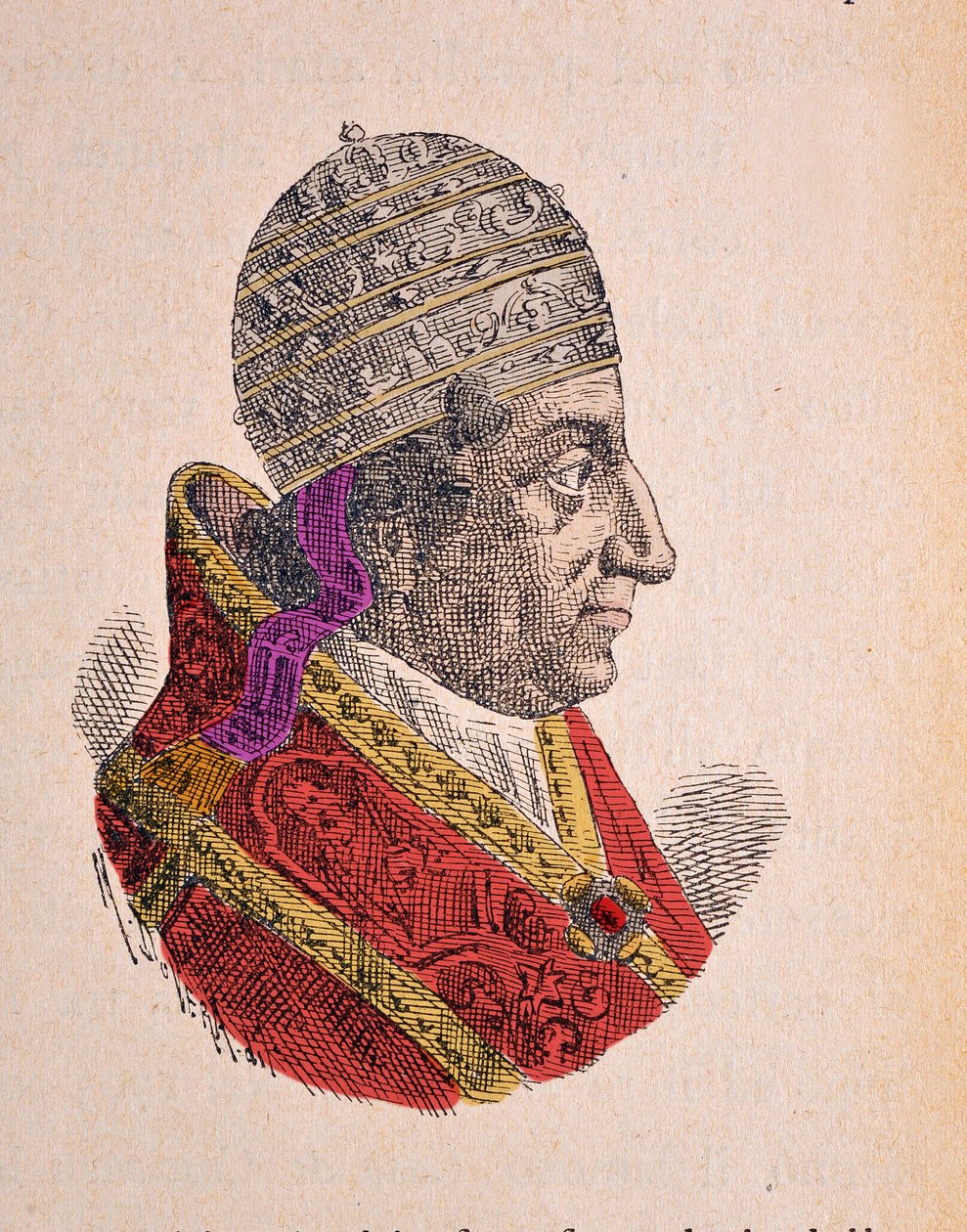 पोप क्लेमेंट XI (क्लेमेंटे या क्लेमेंस) का पोर्ट्रेट (1700-1721), 1898 (बाद के रंग के साथ उत्कीर्णन) द्वारा इतालवी स्कूल