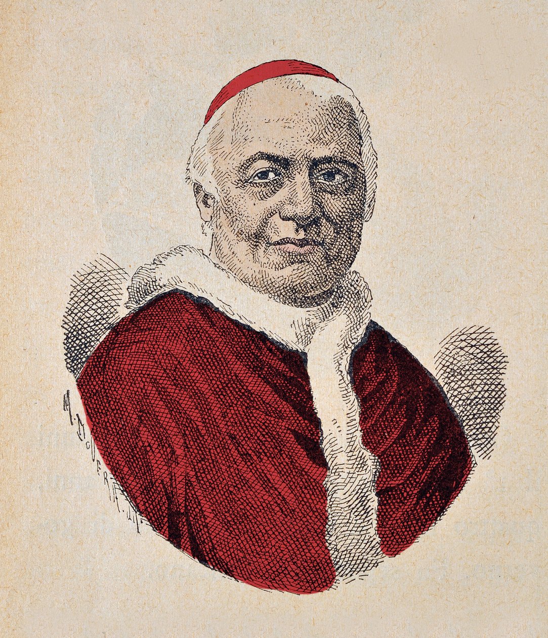 पोप पाई IX (Pius या Pio या Giovanni Maria Mastai Ferretti) (1846-1878), 1898 का चित्रण (बाद के रंग के साथ उत्कीर्णन) द्वारा इतालवी स्कूल