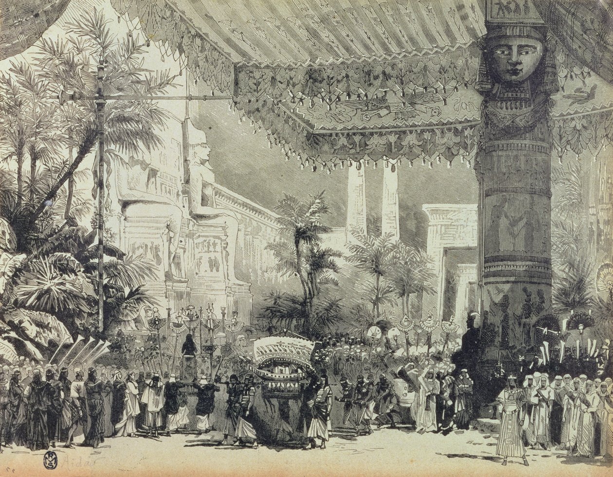 वेर्डी द्वारा ओपेरा &39;आइडा&39; के अंतिम कार्य के लिए स्टेज डिजाइन द्वारा इतालवी स्कूल