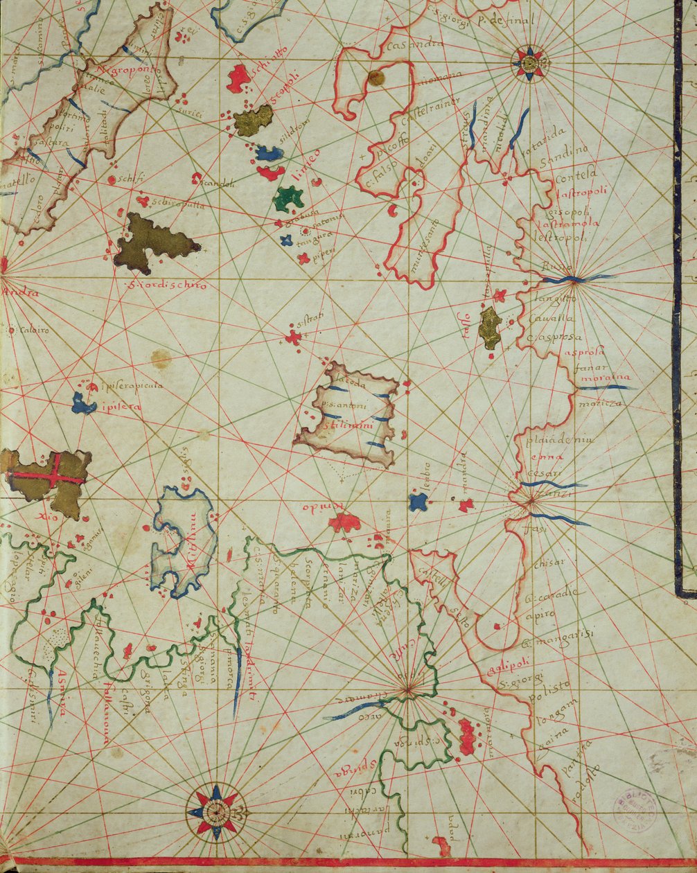 लिमोनोस द्वीप के साथ पेलोपोनिसे, एक नॉटिकल एटलस से, 1646 (वेल्लम पर स्याही) (330939 से विस्तार) द्वारा इतालवी स्कूल