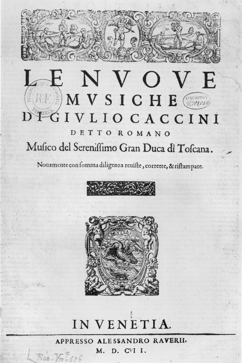 Giulio Caccini (&39;.1550-1615) 1602 द्वारा &39;नोव म्यूज़िक&39; का शीर्षक पृष्ठ द्वारा इतालवी स्कूल