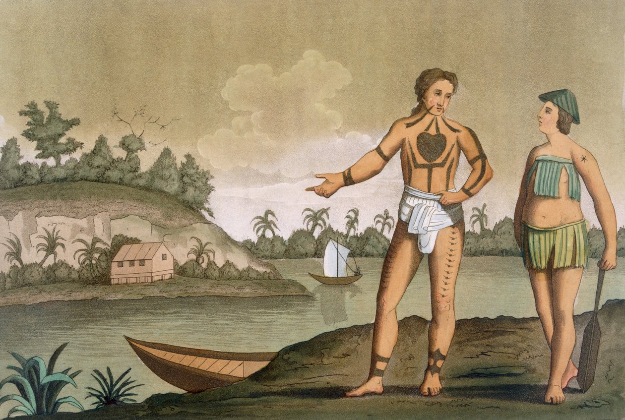 Pogghy द्वीप का एक आदमी और औरत, कोस्टुमी देई से नंबर 4 9। द्वारा इतालवी स्कूल
