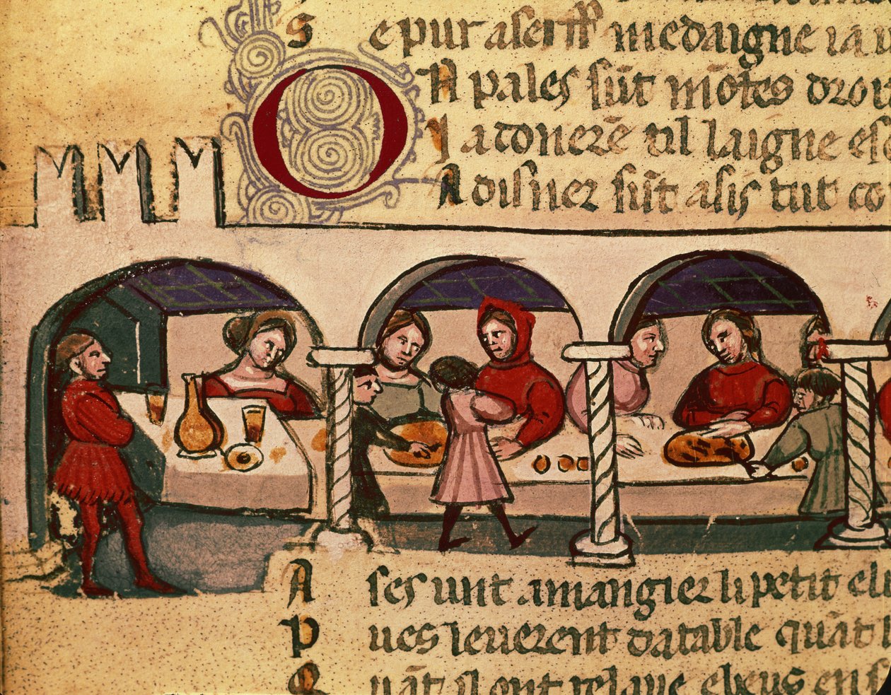 Codex Entree dEspagne से एक सराय में भोजन द्वारा इतालवी स्कूल