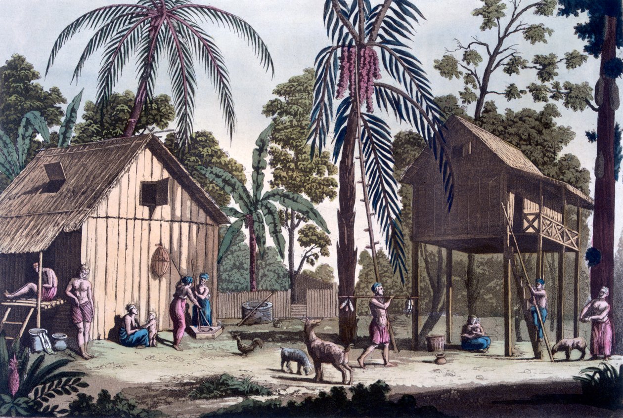 सुमात्रा में एक देशी बस्ती, c.1820s-30s द्वारा इतालवी स्कूल