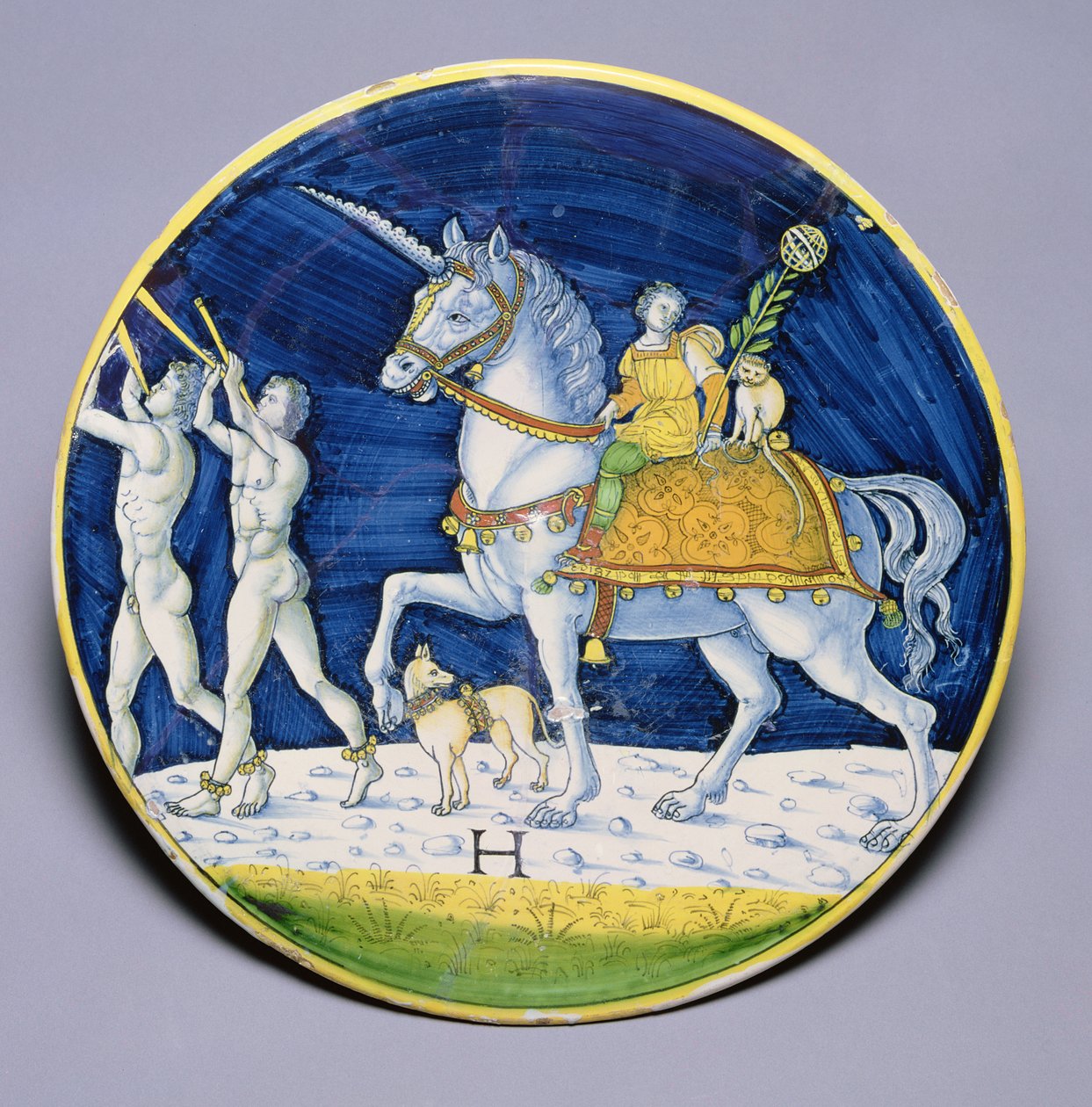 C.86-1927 सीज़र की विजय से सीज़र के घोड़े को दर्शाने वाली डिश, जिसका श्रेय कैफैगियोलो के जैकोपो डि पिएत्रो, इतालवी को दिया जाता है द्वारा इतालवी स्कूल