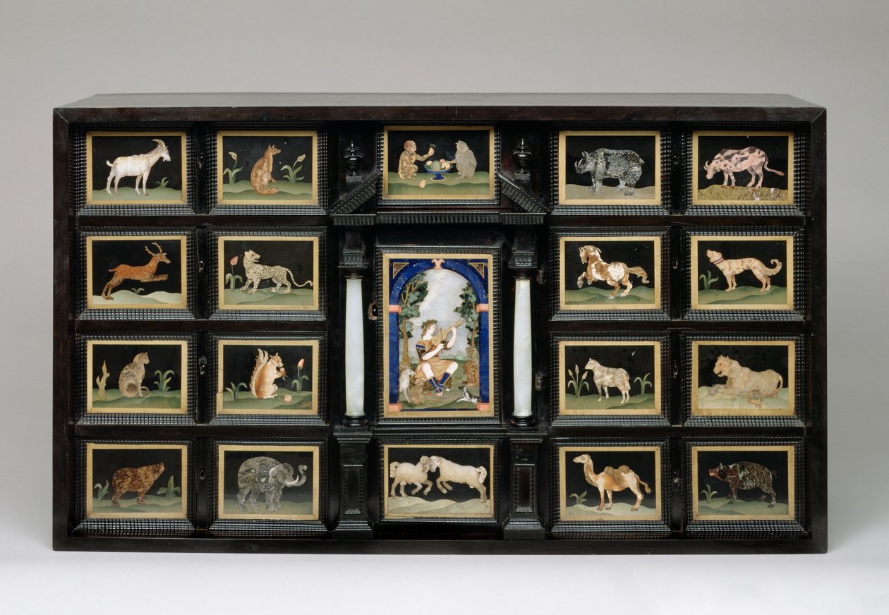 कैबिनेट, c.1620 (पीयरवुड, ईबोनी, अलाबास्टर और पिएटर ड्यूर पैनल) द्वारा इतालवी स्कूल