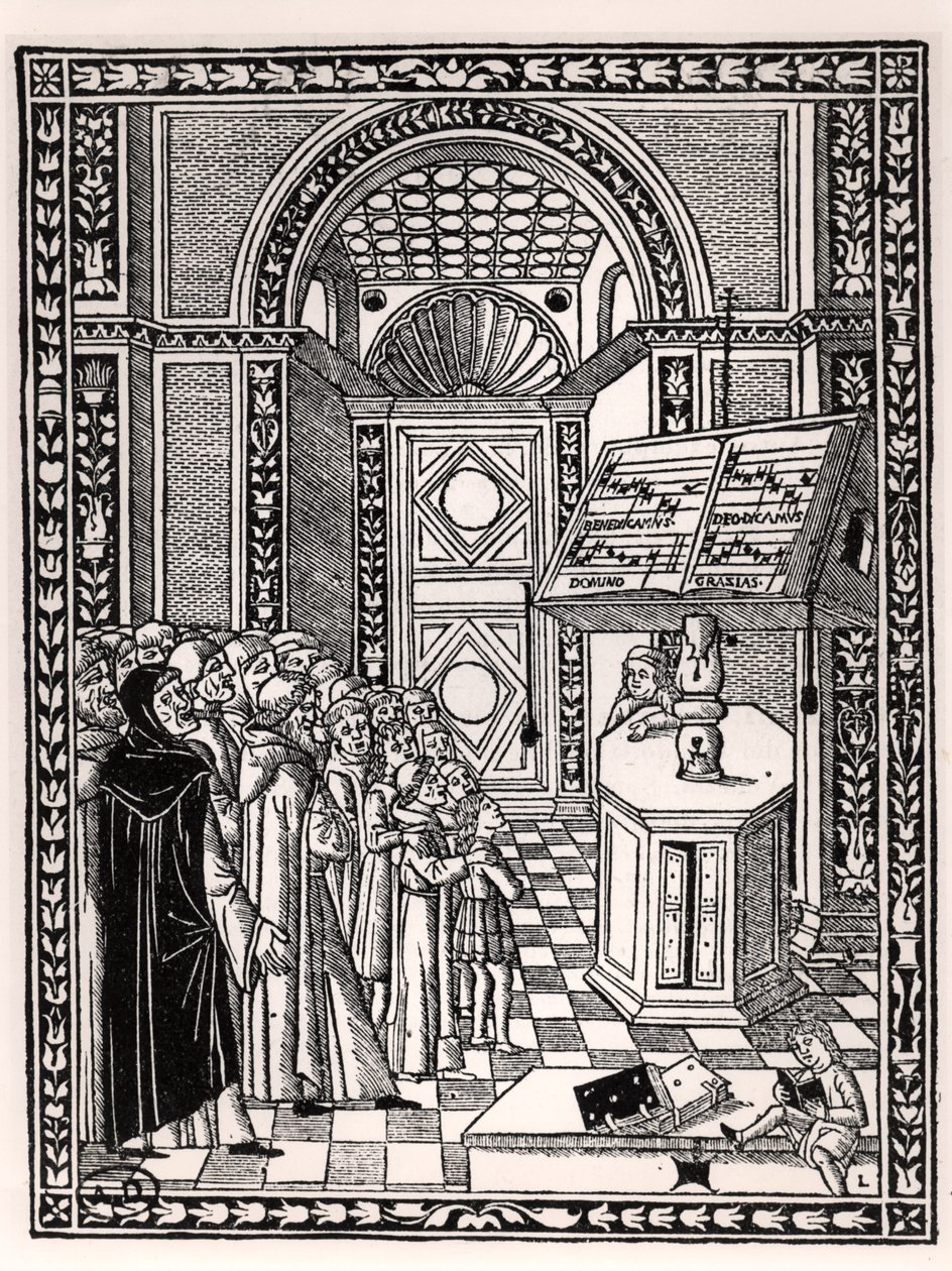 चर्च गाना बजानेवालों, प्रैक्टिका Musicae द्वारा Franchino Gaffurio (1451-1522) द्वारा चित्रण, वेनिस में प्रकाशित द्वारा इतालवी स्कूल