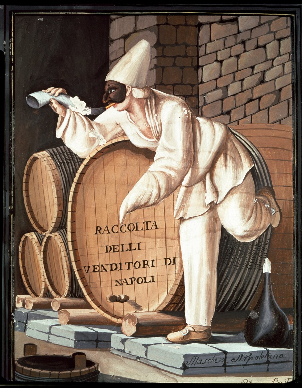 Commedia dell'arte: पारंपरिक नियति पोशाक: pulcinella का मुखौटा - (Pulcinella मास्क पीना) सैन मार्टिनो नेपल्स का राष्ट्रीय संग्रहालय द्वारा इतालवी स्कूल
