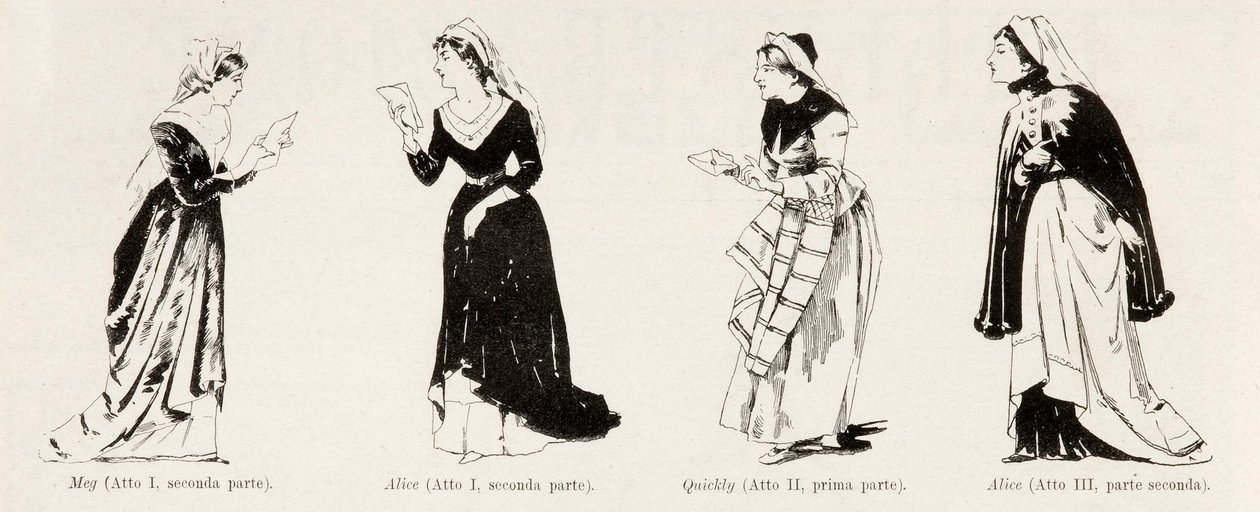 वेर्डी द्वारा ओपेरा फालस्टाफ की वेशभूषा LIllustrazione Italiana, XX, N. 8, 19 फरवरी, 1493 से द्वारा इतालवी स्कूल