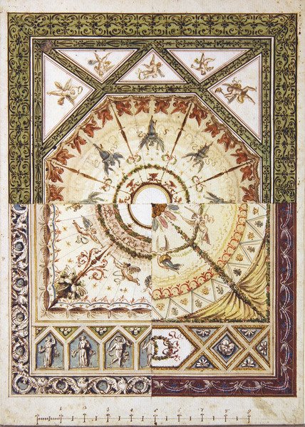 एक वैकल्पिक नव-शास्त्रीय छत के लिए डिज़ाइन, c.1790 (कागज पर कलम और स्याही के साथ जल रंग) द्वारा इतालवी स्कूल