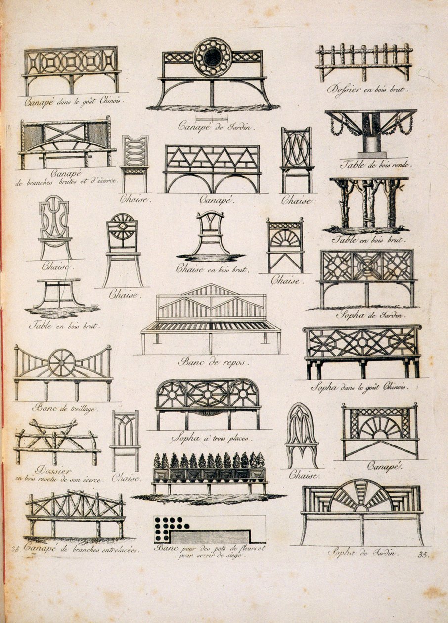 JG Grohmann द्वारा बगीचे की सीटों के लिए डिजाइन, एक संकलन के चित्र से, 1805 प्रकाशित द्वारा इतालवी स्कूल