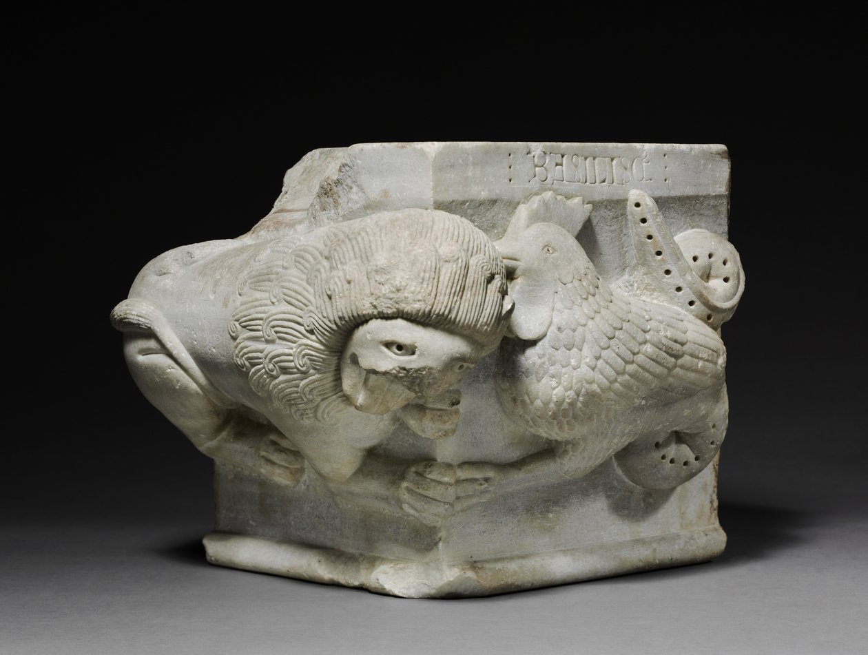 सिंह और एक बेसिलिस्क के साथ 1175-1200 के साथ पूंजी जुटाई द्वारा इतालवी स्कूल