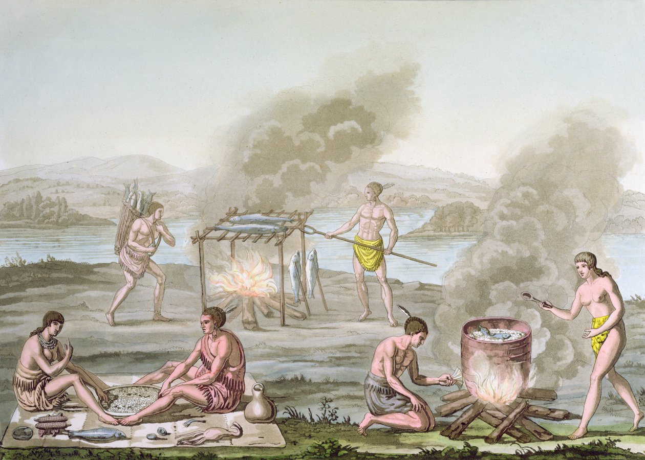 फ्लोरिडा इंडियंस खाना बनाने और पकाने के लिए, c.1820 द्वारा इतालवी स्कूल