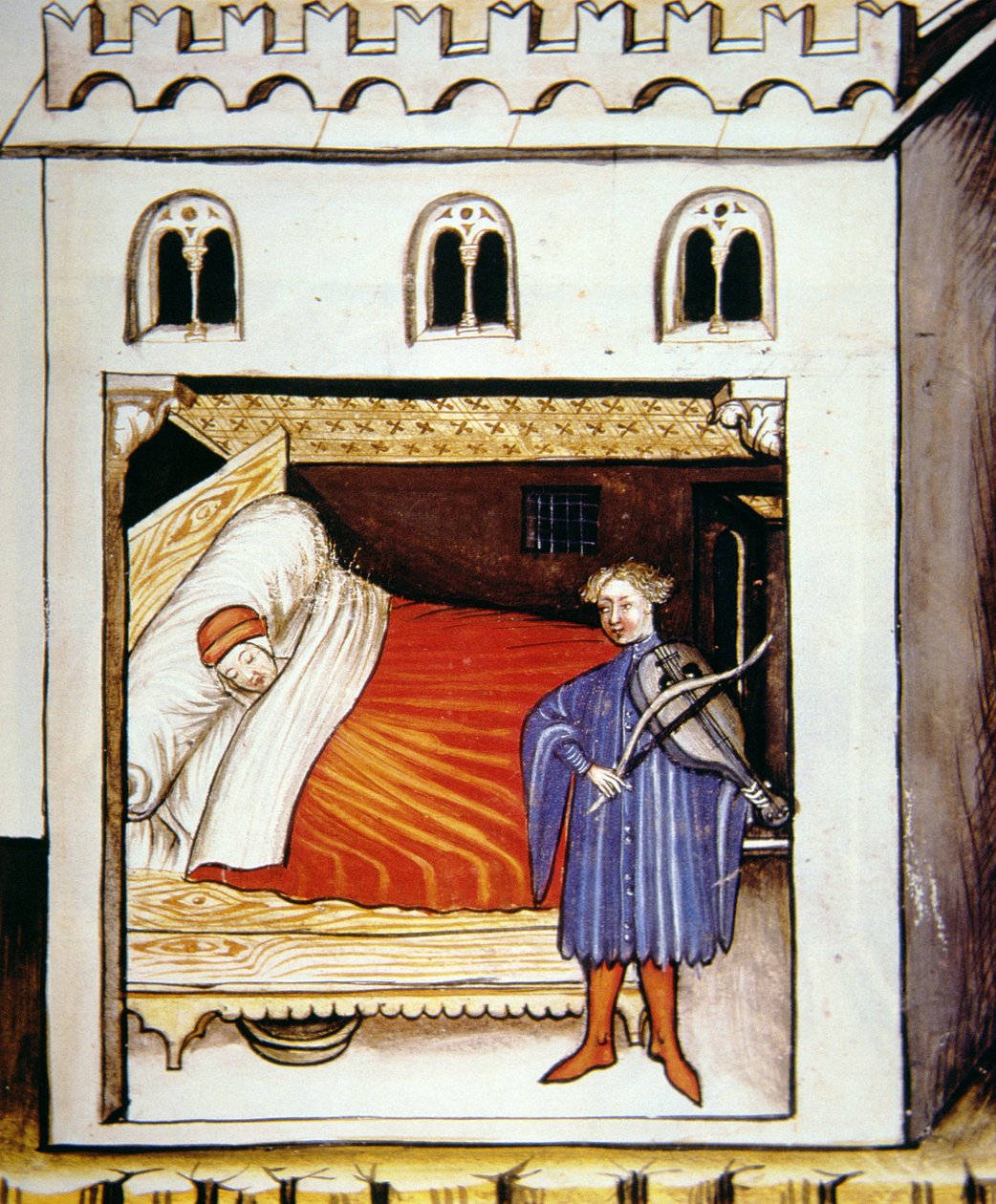 Fol.100r नींद, Tacuinum Santiatis कोडेक्स विन्डोबोनेसिस से चित्रण द्वारा इतालवी स्कूल
