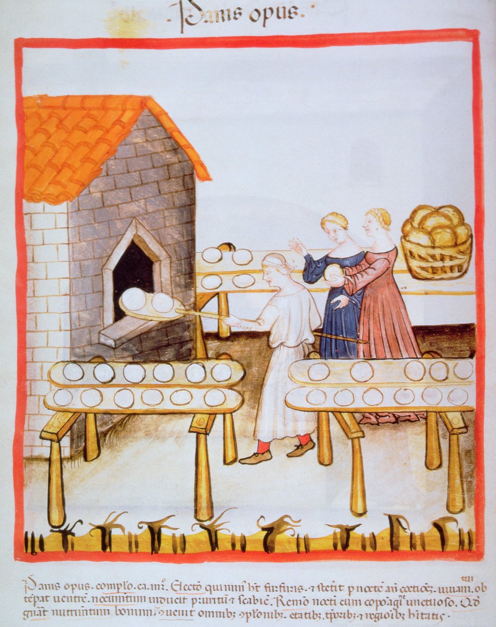 Fol.63v बेकिंग ब्राउन ब्रेड, Tacuinum Sanitatis से चित्रण द्वारा इतालवी स्कूल