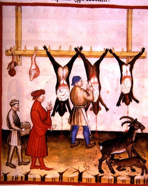 Fol.73r द बुचर्स: हिरण और बकरी, 'टैकुइनम सैंटियाटिस कोडेक्स विंडोबोनेंसिस' (वेल्लम) से चित्रण द्वारा इतालवी स्कूल
