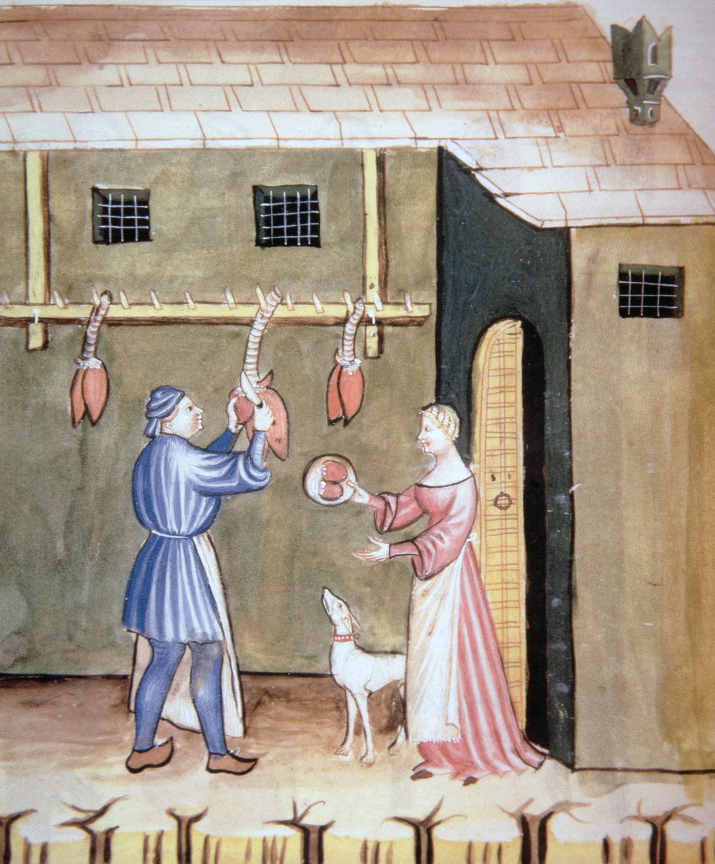 Fol.78v द कसाई: टीक्यूइनम सैनिटैटिस कोडेक्स विन्डोबोनेसिस से पशु दिल बेचना द्वारा इतालवी स्कूल