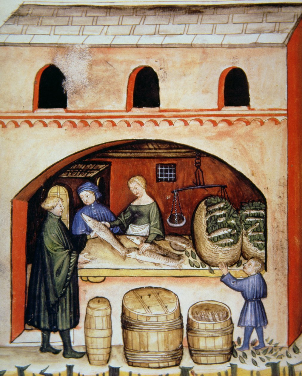 Fol.82v नमकीन मछली, टैकुइनम सैंटियाटिस कोडेक्स विंडोबोनेंसिस से चित्रण द्वारा इतालवी स्कूल