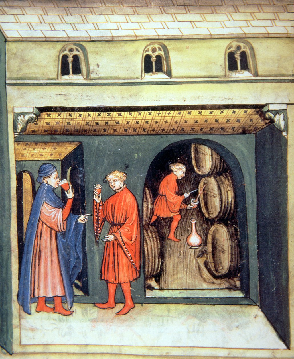 Fol.86v एजेड फ्रूट वाइन, टैकुइनम सैंटियाटिस कोडेक्स विंडोबोनेंसिस से चित्रण द्वारा इतालवी स्कूल