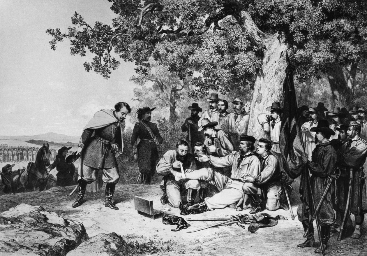 1862 में एस्प्रोमोन की लड़ाई में ग्यूसेप गैरीबाल्डी (1807-82) घायल द्वारा इतालवी स्कूल