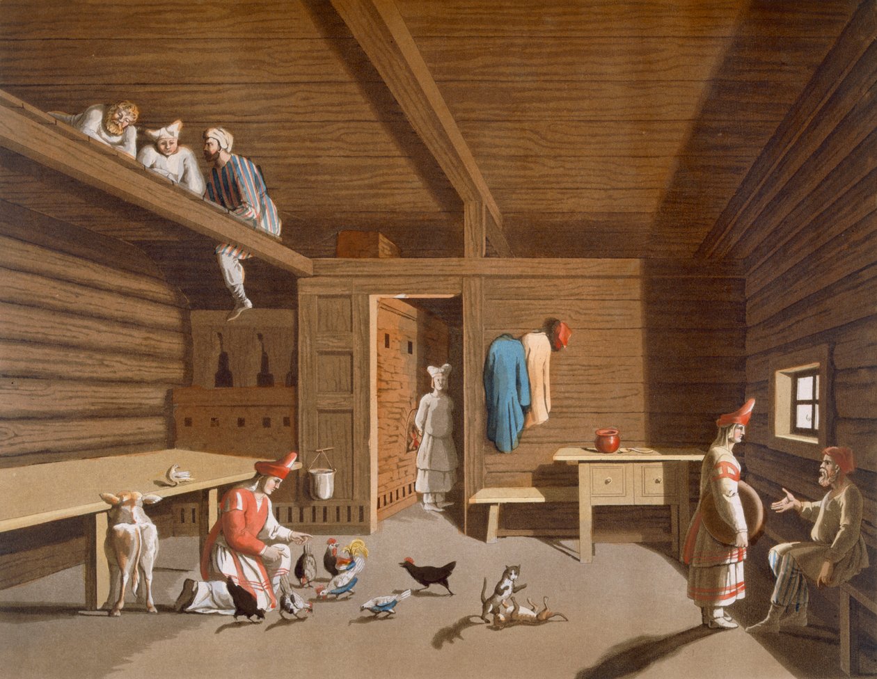 एक रूसी किसान घर का इंटीरियर, c.1820s-30s द्वारा इतालवी स्कूल