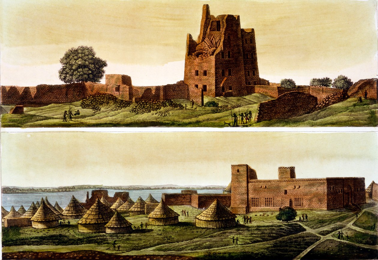 निचला मिस्र या सूडान, नदी नील: नीचे, एल-क्वेरेबिन का गांव, 1820 -30 के दशक द्वारा इतालवी स्कूल