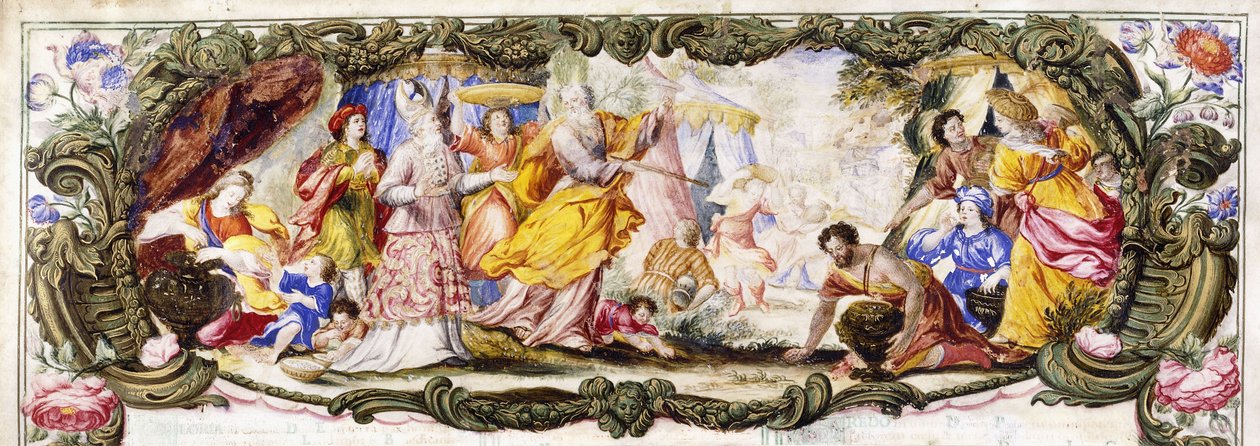 मूसा, हारून और इस्राएल के बच्चे जंगल में मन्ना को इकट्ठा करते हुए, c.1600-1630 द्वारा इतालवी स्कूल