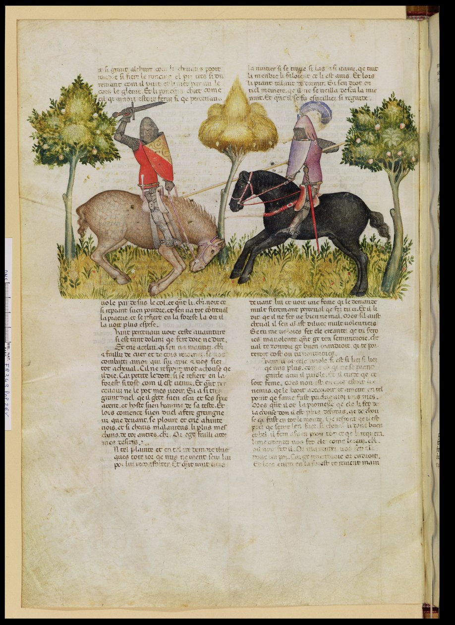 सुश्री फ्र 343 fol.26v सर पेर्सविलास घोड़े को मार दिया जाता है, क्वेस्टे डेल सेंट ग्रेगल से, c.1380-85 द्वारा इतालवी स्कूल