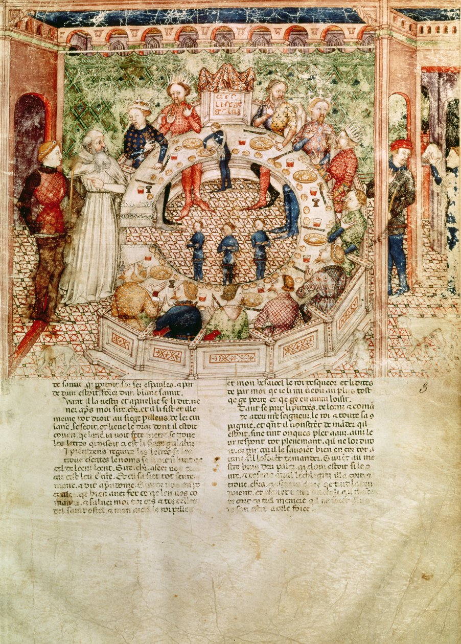 सुश्री फ्र 343 फोल .3 सर गल्हाद को क्वेस्टे डेल सेंट ग्रेगल, सी .18080-85 से गोल मेज पर स्वागत किया गया है द्वारा इतालवी स्कूल