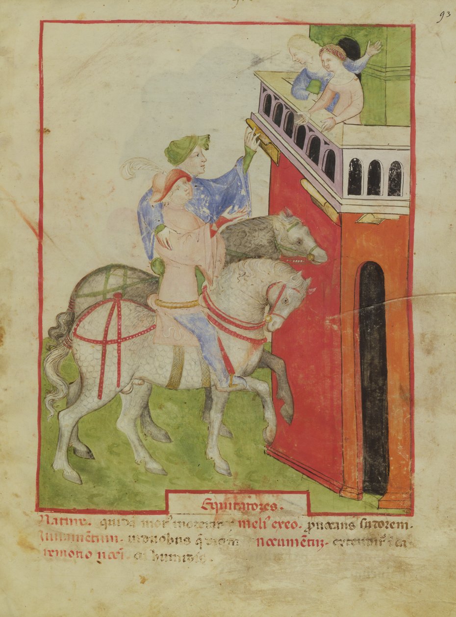 Nouy ACQ अक्षांश 1673 f.93 घुड़सवारी, Tacuinum स्वस्थ, c.1390-1400 से द्वारा इतालवी स्कूल